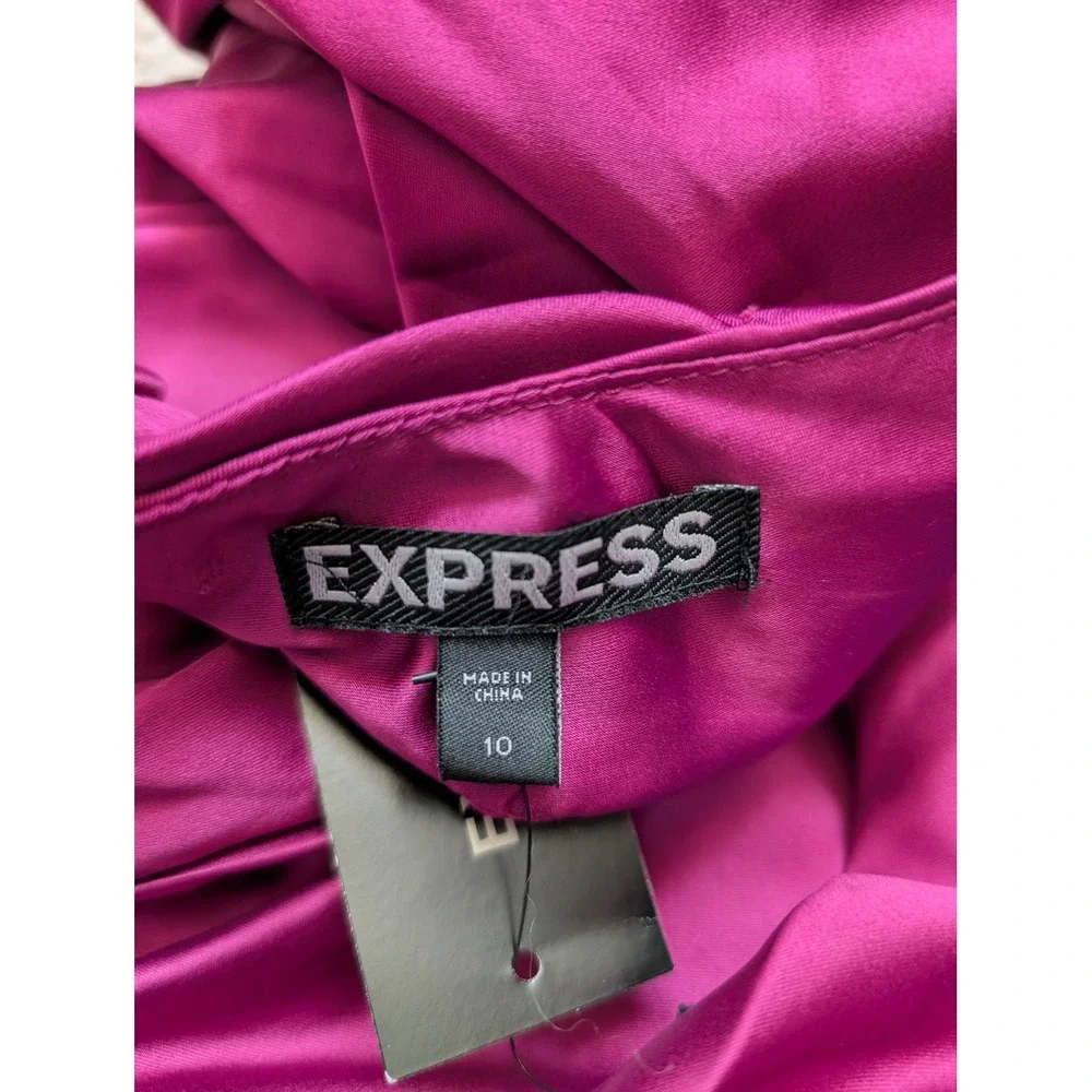 NWT Express One Shoulder Dress Women 10 Magenta Blue Ruched Color Block Mini
